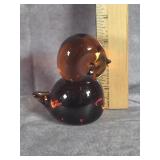 ART GLASSS AUBURN BROWN BIRD PAPERWEIGHT