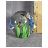 ART GLASS BUTTERFLIES & FLOWERS PAPERWEIGHT