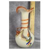 9.5" HAND BLOWN ART GLASS VASE APPLIED SWIRLS