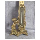 HEAVY CAST IRON VICTORIAN CHERUB TABLE THERMOMETER