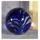 BLUE SWIRL  ART GLASS PAPERWEIGHT