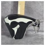 BLACK & WHITE ART GLASS COW PAPERWEIGHT