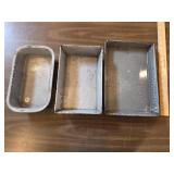 THREE GRAY RECTANGULAR GRANITEWARE ENAMELWARE PANS