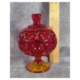 L.E. SMITH MOON & STARS AMBERINA GLASS CANDY DISH