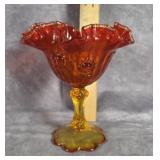 FENTON CABBAGE ROSE AMBERINA COMPOTE