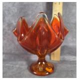 VIKING GLASS AMBERINA ORANGE PEDESTAL COMPOTE BOWL