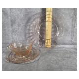 SIX PLATES & CUPS & SAUCERS PINK DEPRESSION GLASS