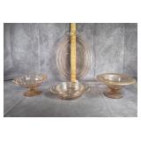 FOUR PIECES OF PINK DEPRESSION GLASS