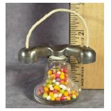 VINTAGE GLASS TELEPHONE CANDY CONTAINER