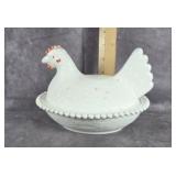 MILK GLASS HEN ON A NEST COVERED DISH