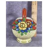 JAPANESE HAND-PAINTED CERAMIC BASKET CRACKLE GLAZE
