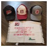 THREE BRADLEY UNIVERSITY HATS AND HAND TOWEL