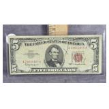 1963 U.S. NOTE RED SEAL FIVE DOLLAR BILL