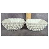 TWO FENTON MILK GLASS HOBNAIL CANDY DISHES