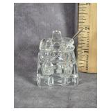 VINTAGE CRYSTAL MUSTARD POT WITH GLASS SPOON