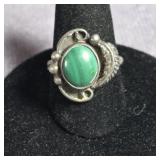 NATIVE AMERICAN MALACHITE STERLING SILVER RING