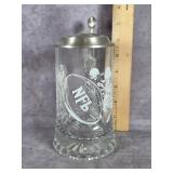 NFL ETCHED GLASS BEER STEIN WITH PEWTER LID