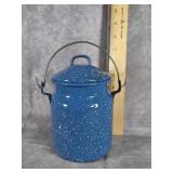 BLUE SPECKLED ENAMELWARE MILK CAN WITH LID
