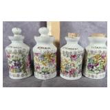 SET OF FOUR FLORAL PORCELAIN BATHROOM CANISTERS