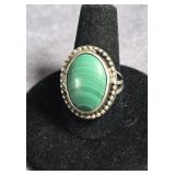 STERLING SILVER & GREEN MALACHITE  RING