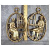 VTG. SYROCO WOOD COLONIAL COUPLE WALL PLAQUES