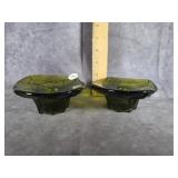 VINTAGE GREEN GLASS CANDLESTICK HOLDERS