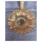 MARIGOLD ROUND FLUTED CARNIVAL GLASS CANDY DISH