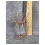 SIX PINK DEPRESSION ETCHED WINE GLASSES