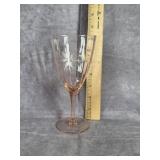 EIGHT PINK DEPRESSION ETCHED WINE GLASSES