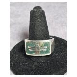 VTG BLF STERLING SILVER OLD MEXICO INLAY BIRD RING