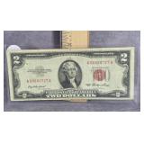 1963 U.S. NOTE RED SEAL TWO DOLLAR BILL