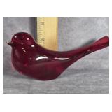 RUBYY RED ART GLASS BIRD FIGURINE