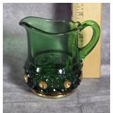 EAPG GREEN LACY MEDALLION US GLASS SMALL CREAMER