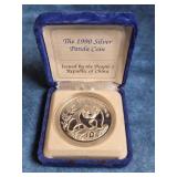 1990 CHINESE SILVER PANDA 1 OZ COIN IN BOX