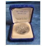 1990 CHINESE SILVER PANDA 1 OZ COIN IN BOX