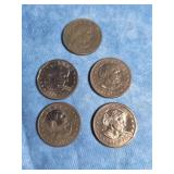 FIVE SUSAN B. ANTHONY DOLLAR COINS 1979 D MINT
