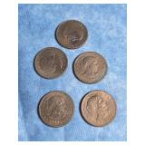 FIVE SUSAN B. ANTHONY DOLLAR COINS 1979 D MINT