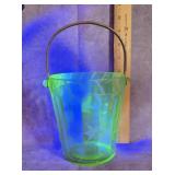 VTG. ETCHED GREEN URANIUM GLASS ICE BUCKET