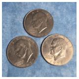 THREE EISENHOWER DOLLAR COINS 1972, 1977 & 1978