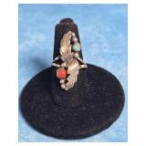 NAVAJO STERLING SILVER, TURQUOISE & CORAL RING