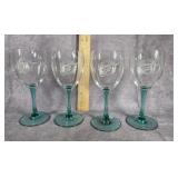 4 EMPIRE BUILDERS AMTRAK GREEN STEM WINE GLASSES