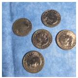 FIVE SUSAN B. ANTHONY DOLLAR COINS 1979 D MINT