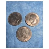 THREE EISENHOWER DOLLAR COINS 1972, 1977 & 1978