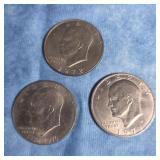 THREE EISENHOWER DOLLAR COINS 1971, 1972 & 1976
