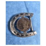 1900 MORGAN SILVER DOLLAR HORSE SHOE BELT BUCKLE