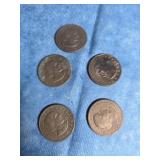 FIVE SUSAN B. ANTHONY DOLLAR COINS 1979 D MINT