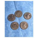 FIVE SUSAN B. ANTHONY DOLLAR COINS 1979 D MINT