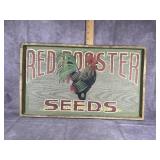 PRIMITIVE RED ROOSTER SEED ADVERTISING SIGN HEAVY