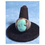ARTIST SIGNED ZUNI STERLING SILVER TURQUOISE RING