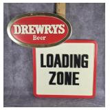 1976 DREWRYS BEER "LOADING ZONE" SIGN PLASTIC